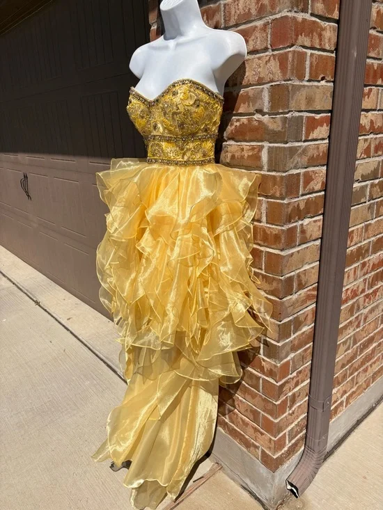 Jovani Yellow Strapless High-Low Ruffle Prom Dress size 6 - Picture 4 of 9